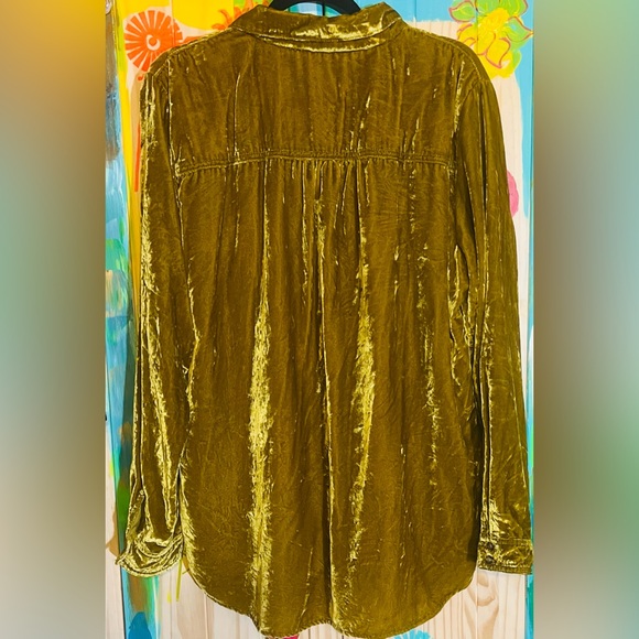 Anthropologie Maeve Golden Velvet Shirt - Picture 2 of 3